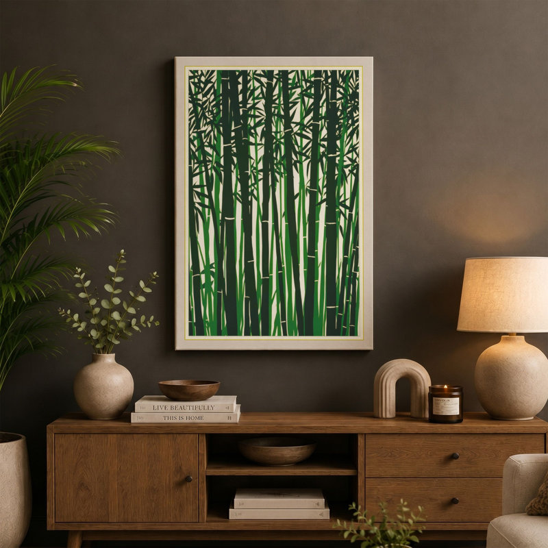 Bamboo Stand Japandi - Wrapped Canvas, 36x24 - 91.4 x 61.0 cm, White Border