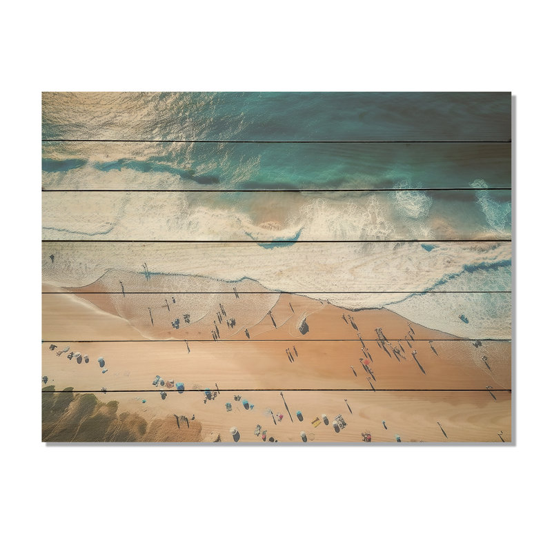 Blue Beach Aérienne vue majestueux II - plage et océan sur bois, H 34 po x l 44 po