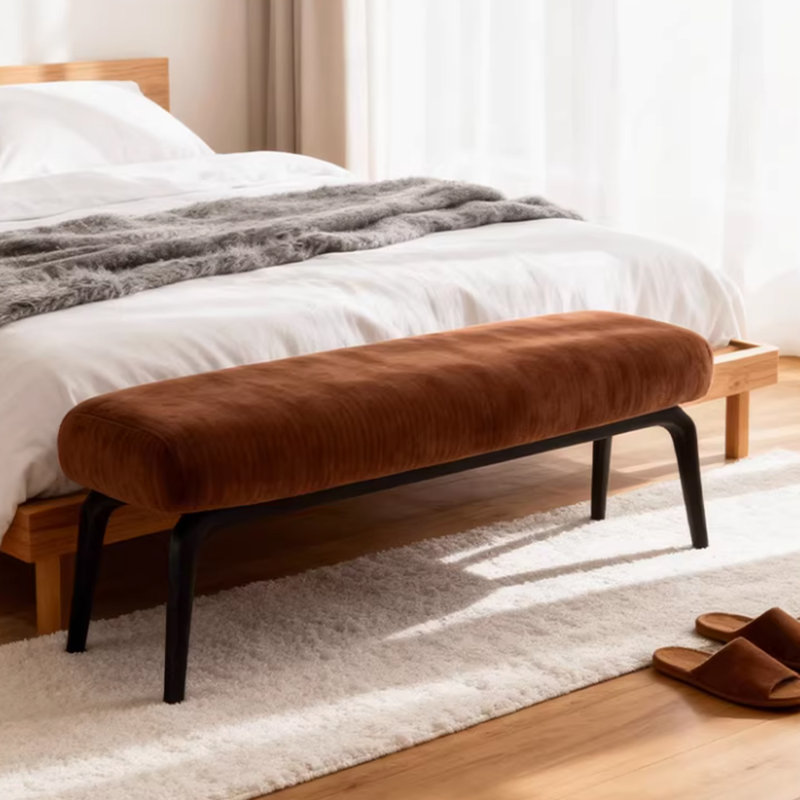 Banc rembourré en bois massif brun, H 16,93 po x l 47,24 po x P 15,75 po