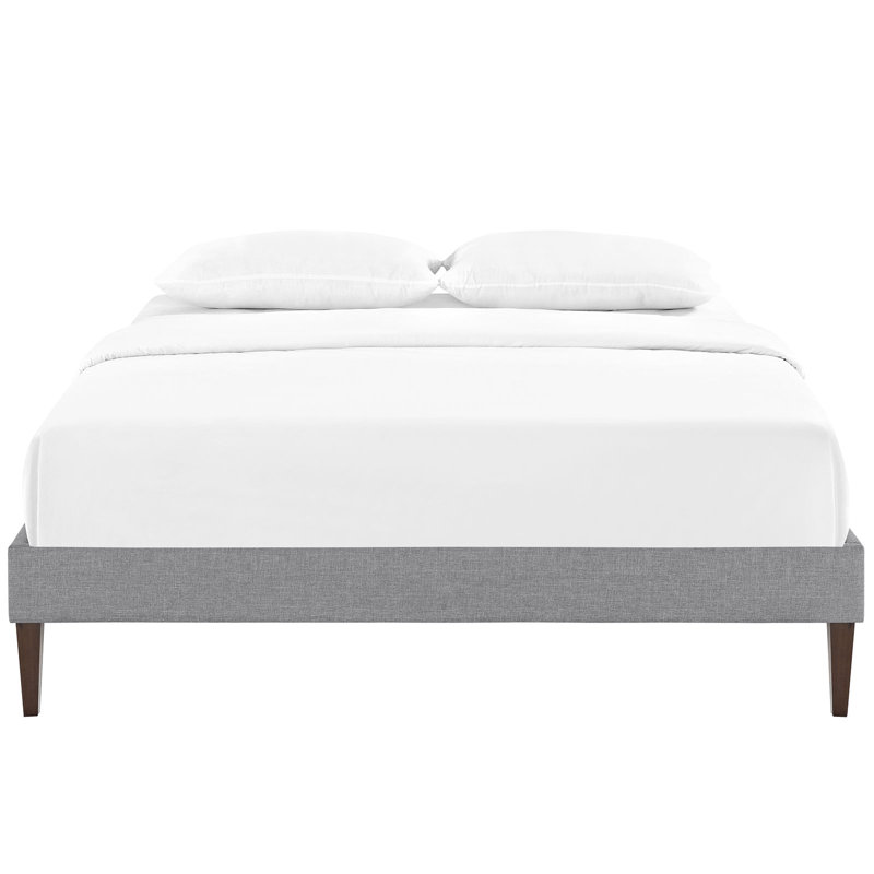 Lit en tissu de polyester et bois avec pieds fuselés carrés Sharon, Gris, Très grand