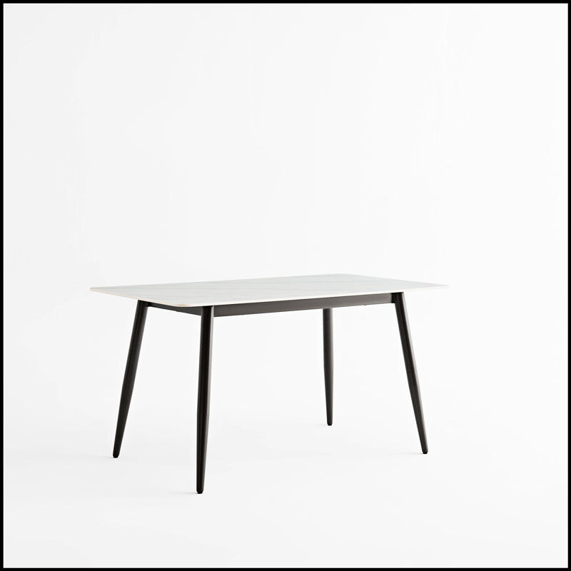 Grande table de salle à manger rectangulaire en pierre avec base en métal solide, parfaite pour les cuisines modernes et élégantes
