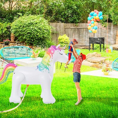 Pyramid Home Decor Life Size Unicorn Sprinkler For Kids, 5.25' Tall, Giant Inflatable Summer Toy, Interactive Outdoor Activities For Birthday Parties, -  Pyramid Decor, PHD-T065