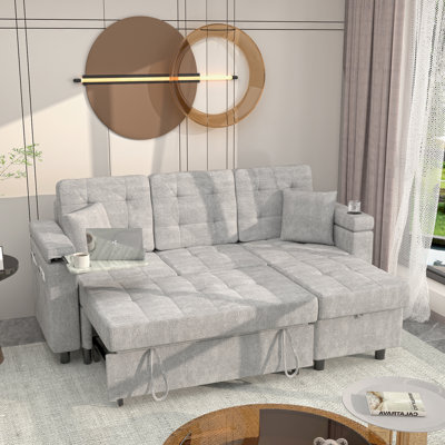 84 Inches Wide Convertible Sofa Bed, 4-In-1 Sleeper Sofa Bed With Storage, L Shape Sofa Bed For Living Room, Office, Study, Light Gray, by Latitude Run