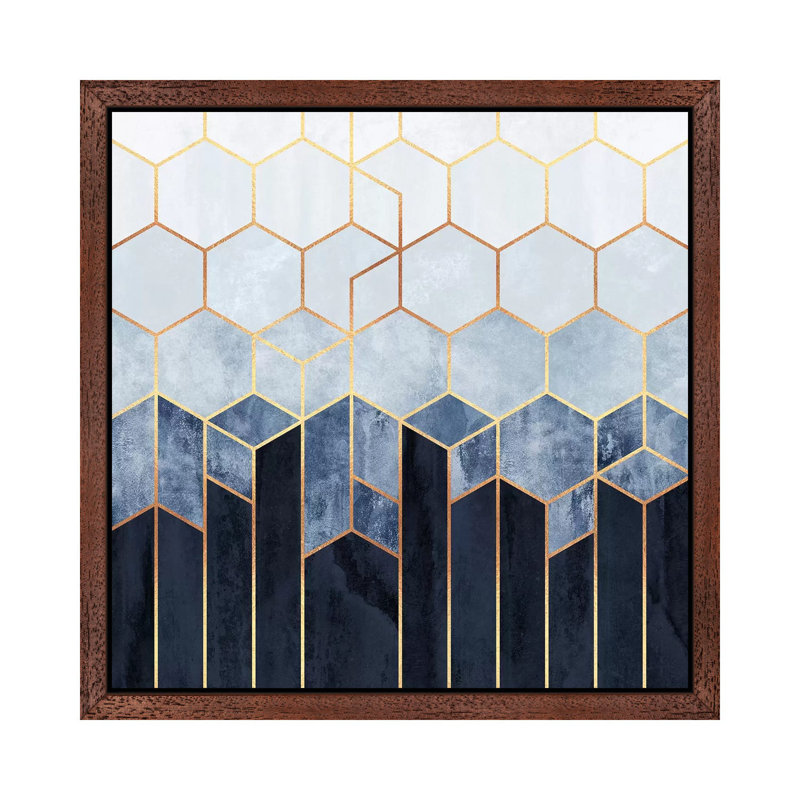 Soft Blue Hexagons by Elisabeth Fredriksson - Wrapped Canvas Print, Brown Framed, 30.48 cm H x 30.48 cm W
