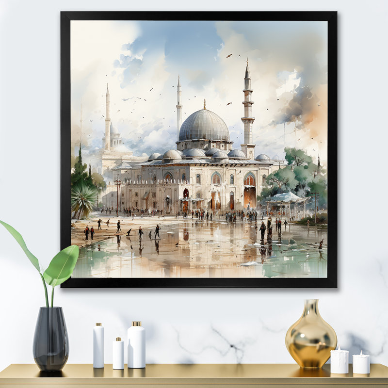 Art mural, "Mosquée", H 36 po x l 36 po x P 1,5 po, Cadre simple noir
