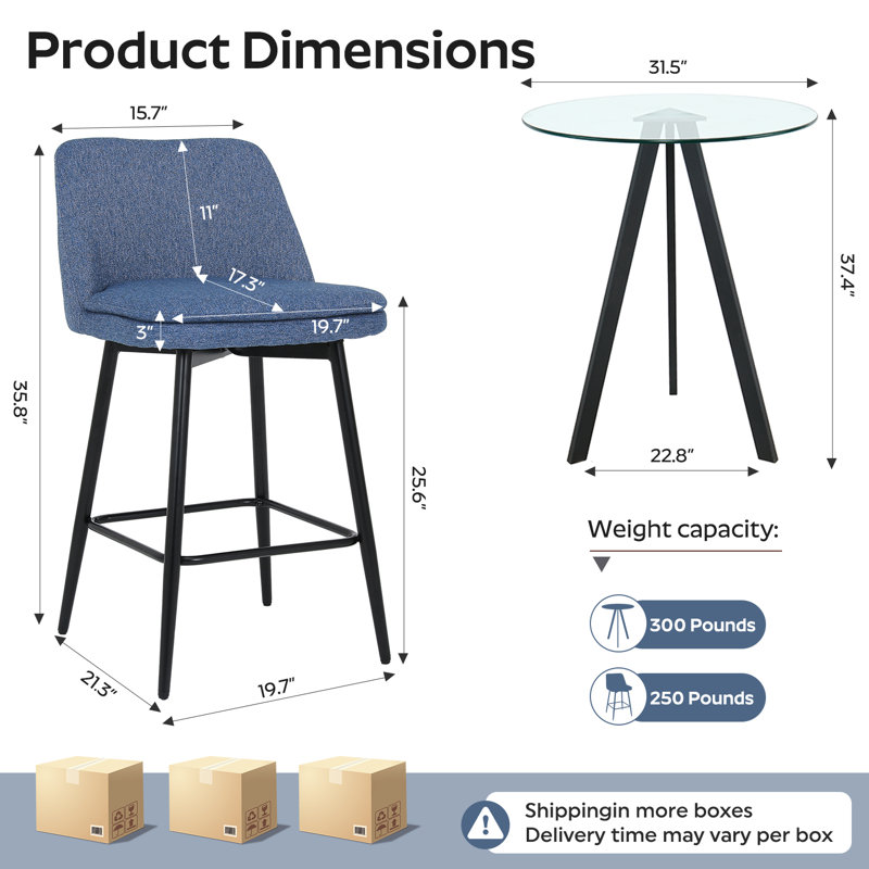 Ensemble de table de bar moderne avec tabourets 31,5 po Modern, Bleu, 5 pièces: table, 4 chaises, Noir