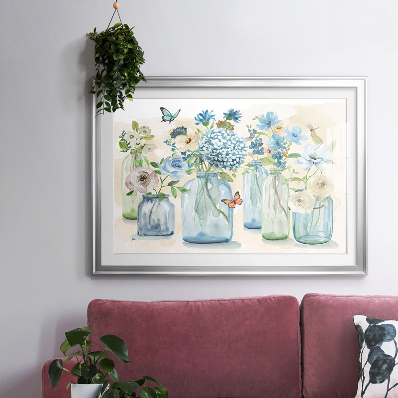 «Blue Butterfly Garden», impression sur papier, Argent, H 15 po x l 21 po x P 1,5 po