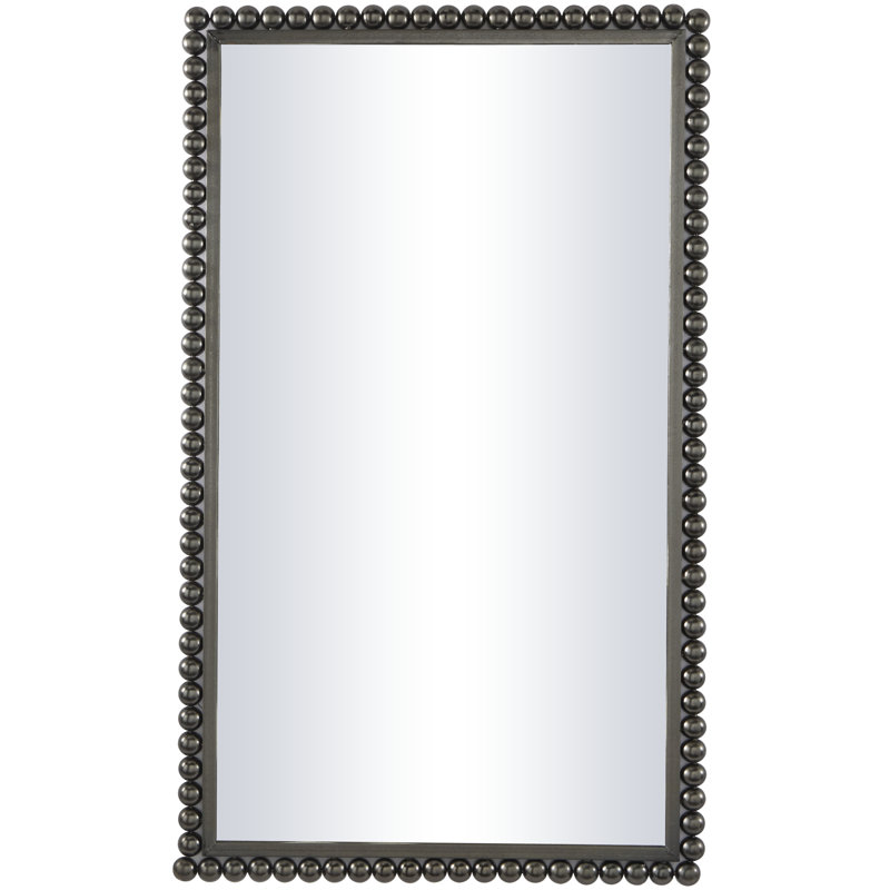 Metal Wall Mirror with Beaded Detailing, Black