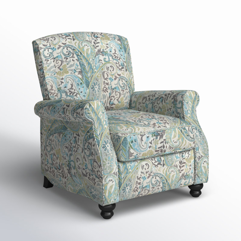 Gwin Manual Standard Push Back Recliner, Sky Blue Multi Paisley Polyester