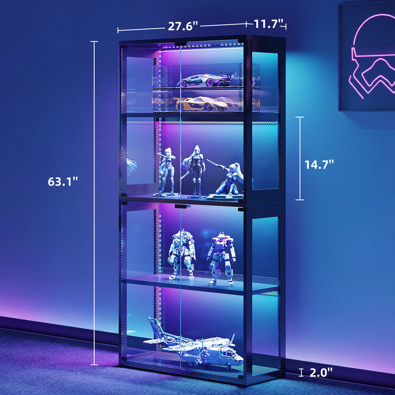 Aarush RGB 4-Tier Tempered Glass Display Cabinet, Curio Cabinet, Bookcase With LED Lights for Home & Office