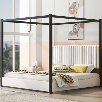 Upholstery Canopy Platform Bed With Headboard And Metal Frame