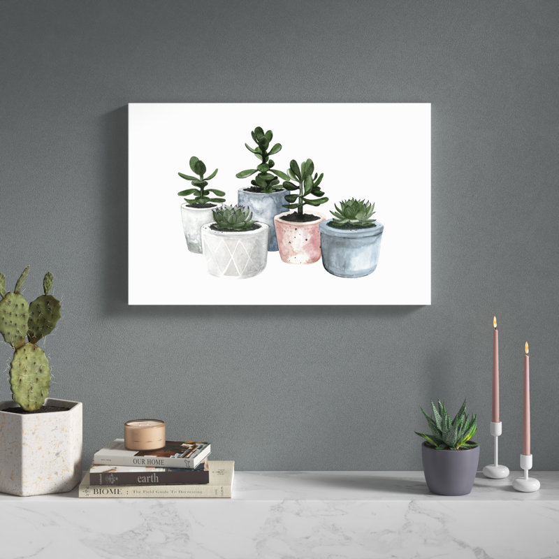 Watercolor Succulents - Reproduction d'art sur toile tendue, H 12 po x l 18 po x P 1,25 po, Toile tendue