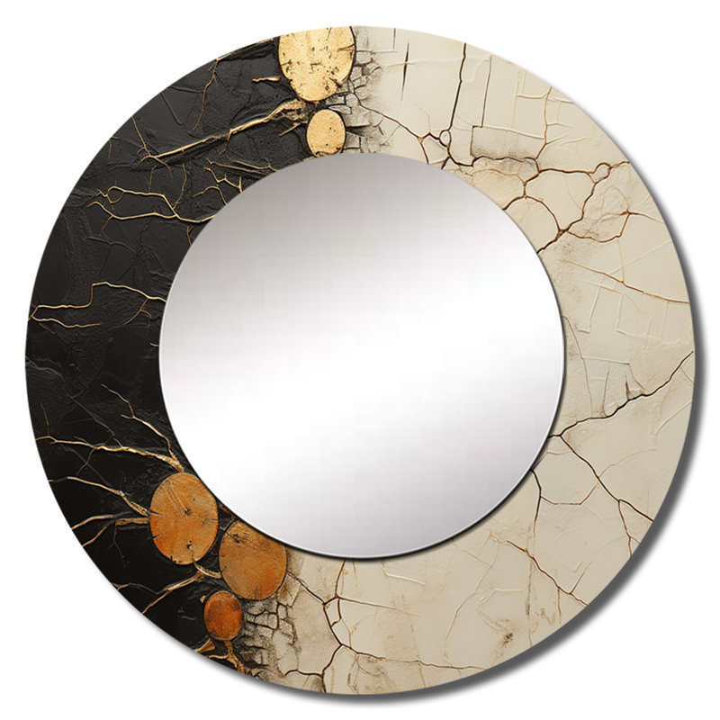 Miroir mural rond en or noir Rja, 23 po x 23 po