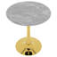 Table de salle à manger ronde à effet marbre 27,6 pouces avec base en piédestal doré, sièges 2-4, plateau gris