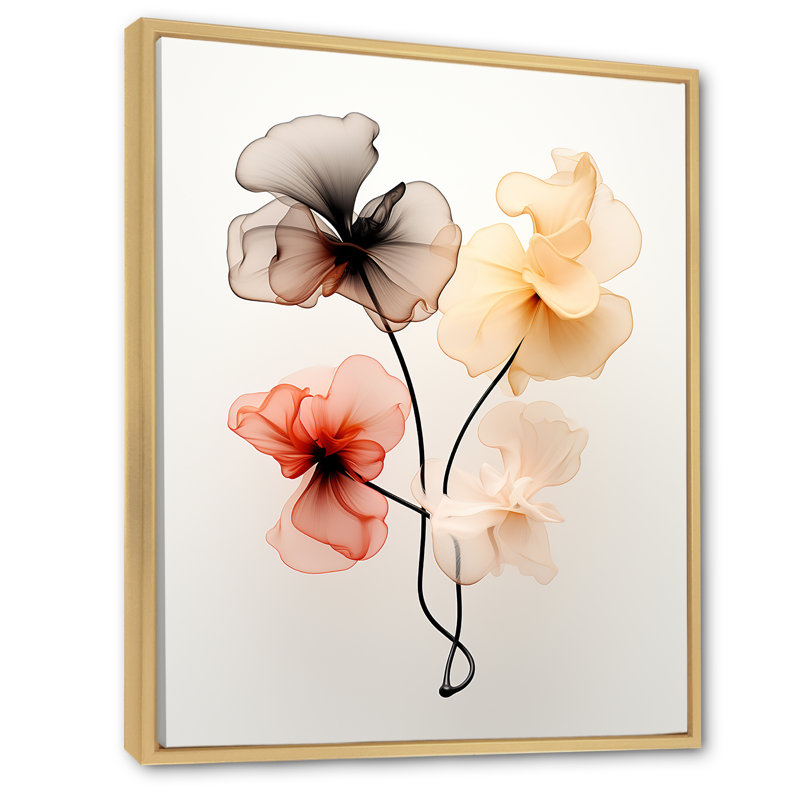 Fleur de ginko coloré sur une ligne, Cadre flottant brun, H 40 po x l 30 po x P 1,5 po