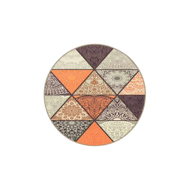 Tapis décoratif à motif géométrique triangulaire orange, Sous-tapis rond 3 pi 11 po inclus