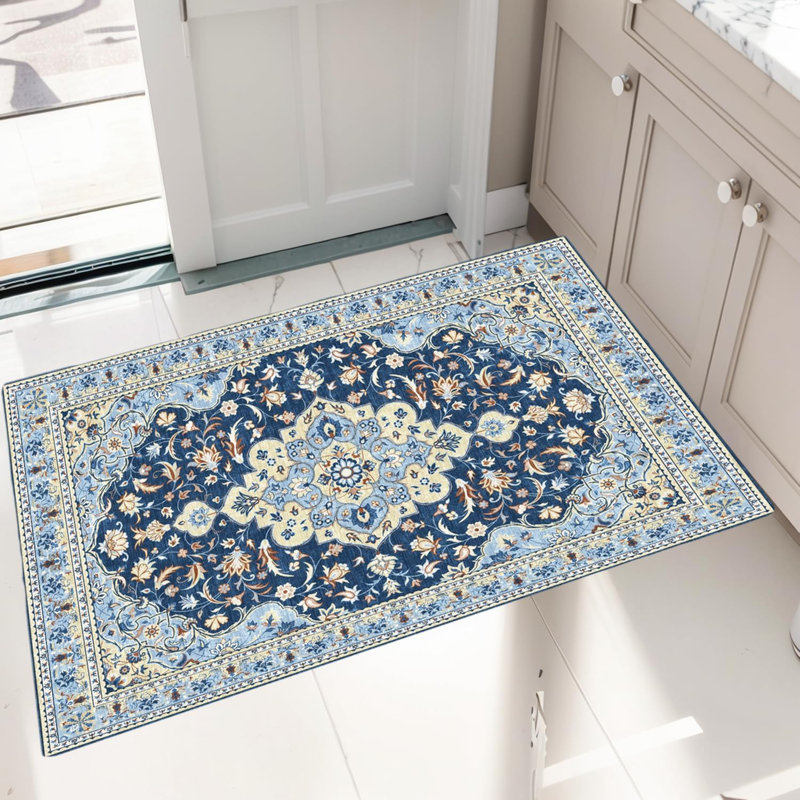 Washable Area Rug for Living Room, Bedroom, Dining, Vintage, Non-Slip, Stain-Resistant, Grey, Rectangle 4' x 6'