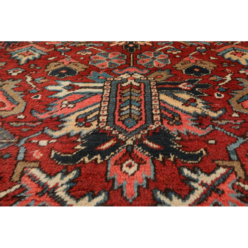 Tapis de zone en laine rouge 7 pi x 10 pi à main one-of-kind noué la orangy Stetsonville