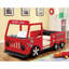 Conception moderne de camion de pompiers de style moderne avec tablette de tête de lit rembourrée et compartiment de rangement de table avec finition rouge et noire