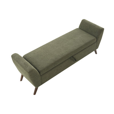 60-inch modern storage bench with mid-century-style wooden legs; this bench features built-in storage