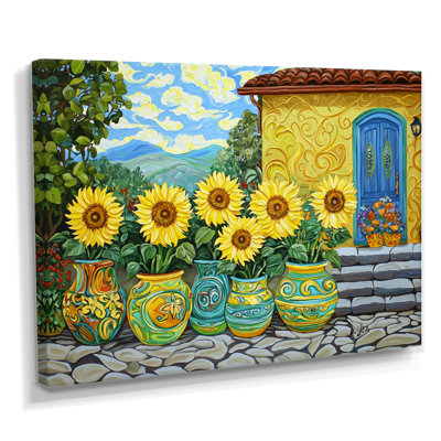 Colorful Mexican Pottery Inspired By Vincent I - Sunflowers Wall Art Living Room
