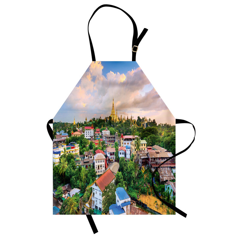 Multicolore East Urban Home, tablier coloré, scène de village, taille adulte