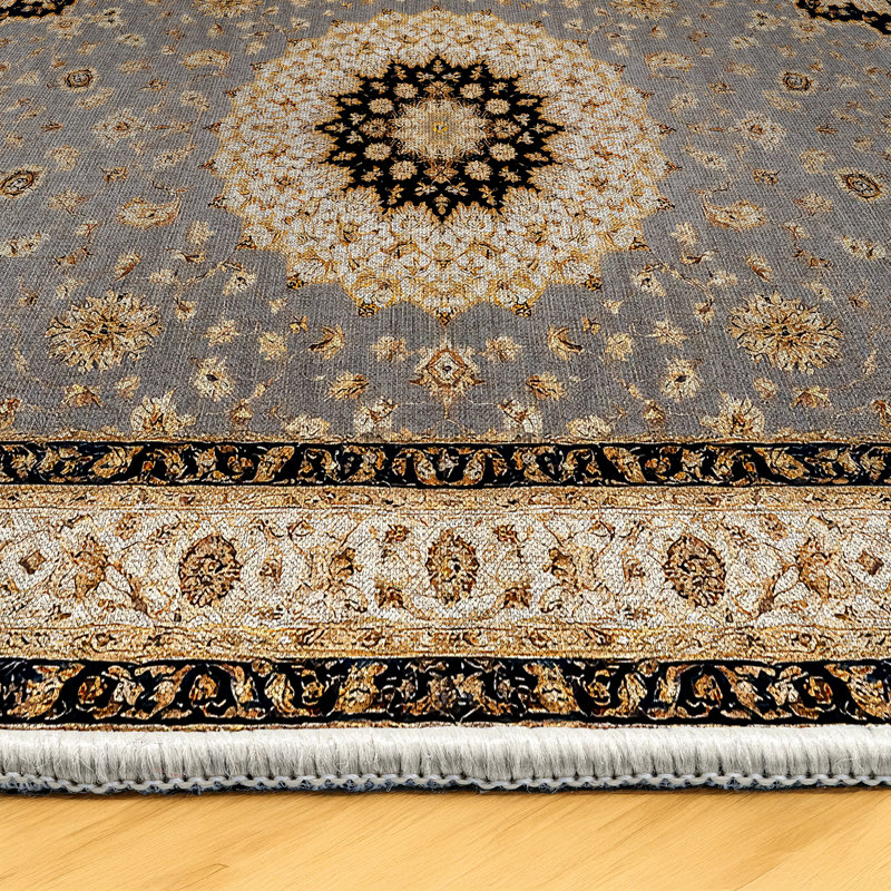 Harem Collection Digital Print Cotton-Polyester Brown Gray Oriental Rug, Rectangle 5'3" x 6'7"