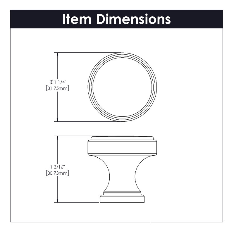Poignée ronde de la collection Brownstone - bouton d'armoire de 1-1 / 4 po de diamètre en nickel satiné - Quincaillerie transitionnelle pour tiroirs et armoires