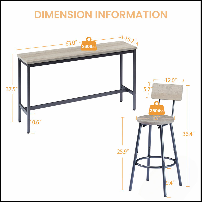 Ensemble de table de salle à manger 4 pièces avec table fixe, tabourets ergonomiques et design industriel pour un confort moderne