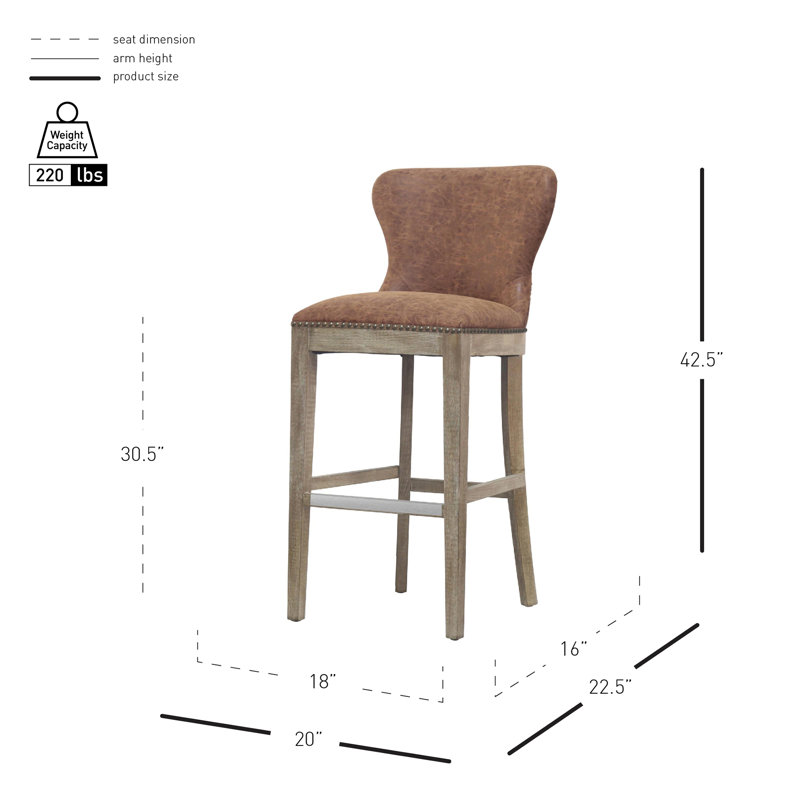 Grantham Upholstered Counter Stool, Counter Stool (26” Seat Height), Nubuck Chocolate faux leather