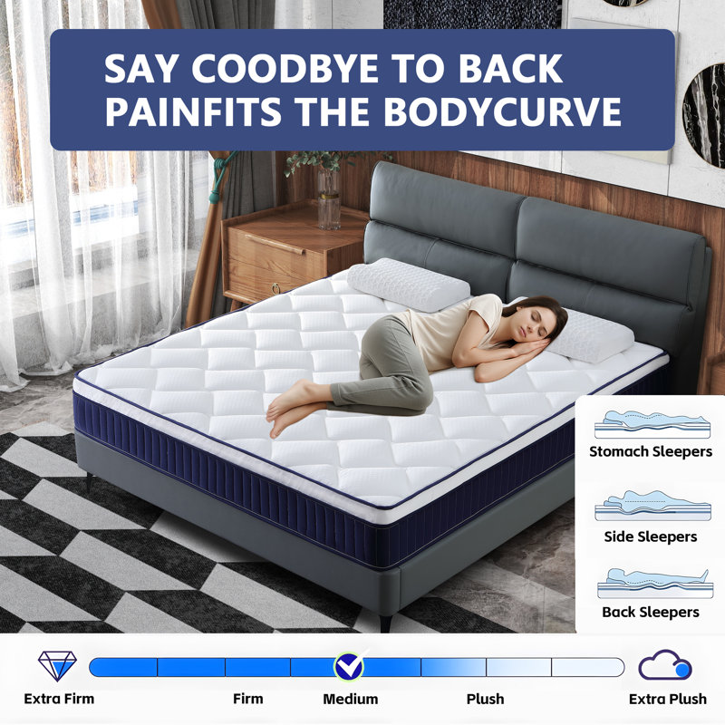 10" Medium Hybrid Mattress In A Box - Gel Memory Foam & Pocket Spring, Breathable Fabric, Certipur-US Certified, Twin/Full/Queen/King