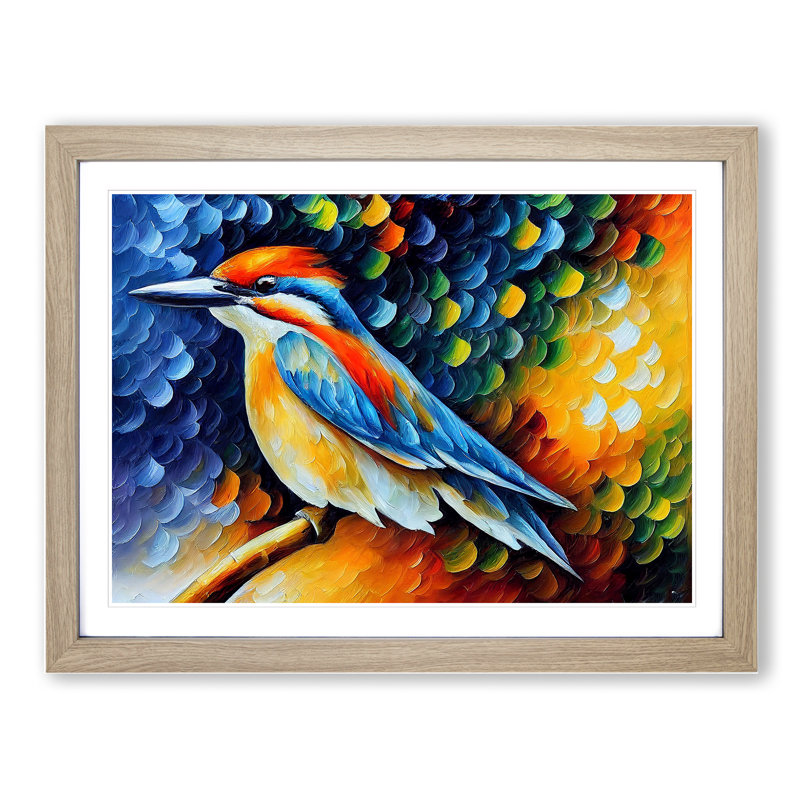 Kingfisher Bird Vol.2 Abstract - Framed Print, 25cm H x 34cm W x 2cm D, Oak