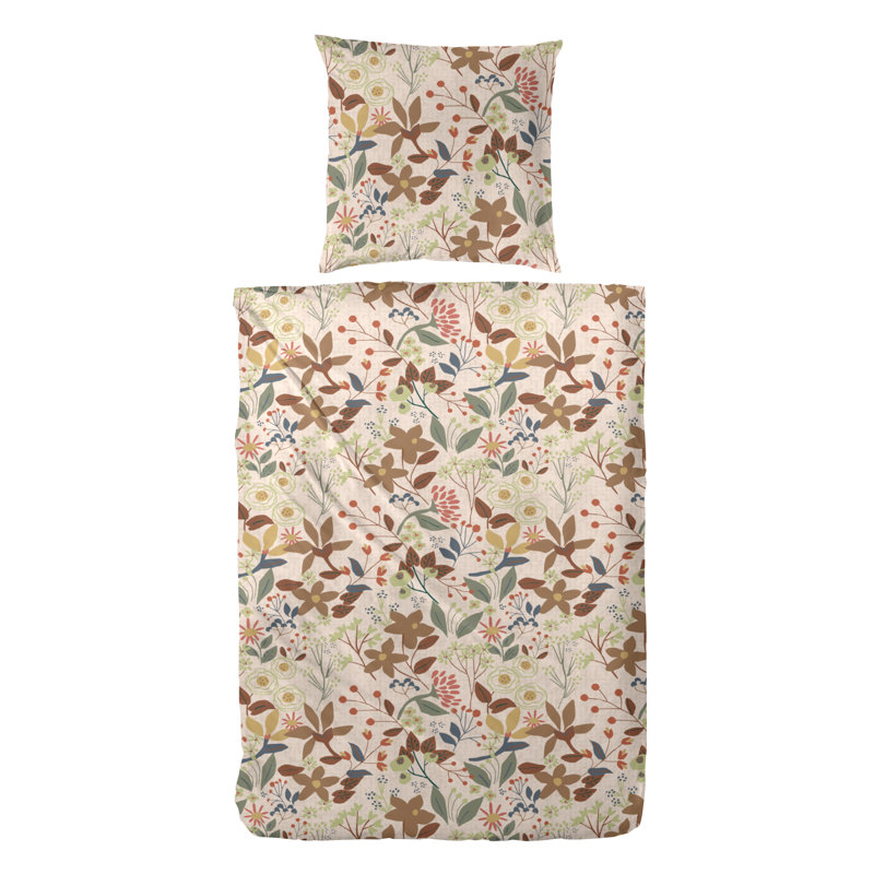 Cirri Cotton Floral Duvet Cover Set with Pillow Shams Included, Brown