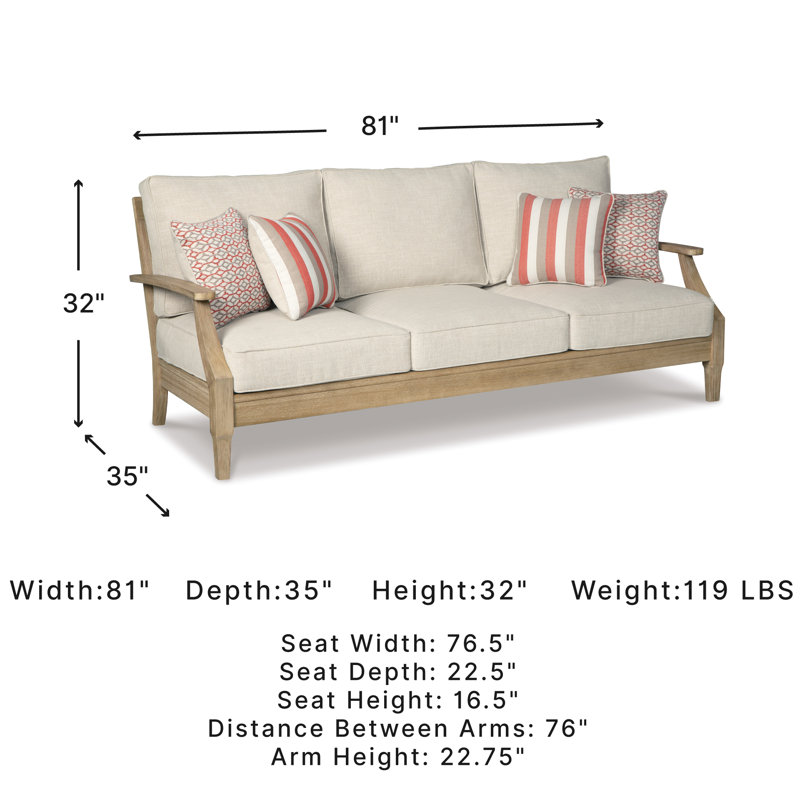 Arikka 81'' Wide Straight Eucalyptus Patio Sofa with Cushions