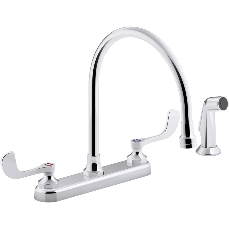 , 1.5 gpm Triton Bowe 1.8 gpm Kitchen Sink Faucet with 9-516 In. Gooseneck Spout, Matching Finish Sidespray, Aerated Flow and Wristblade Handles