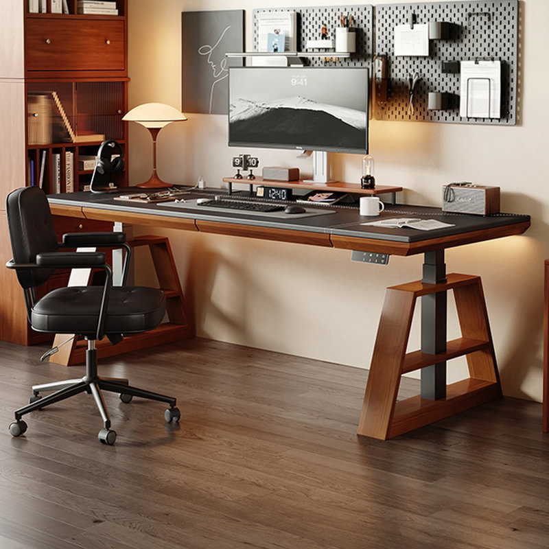 Bureau rectangulaire en bois massif avec 2 tiroirs, 25.59" H x 70.87" W x 31.5" D, Walnut