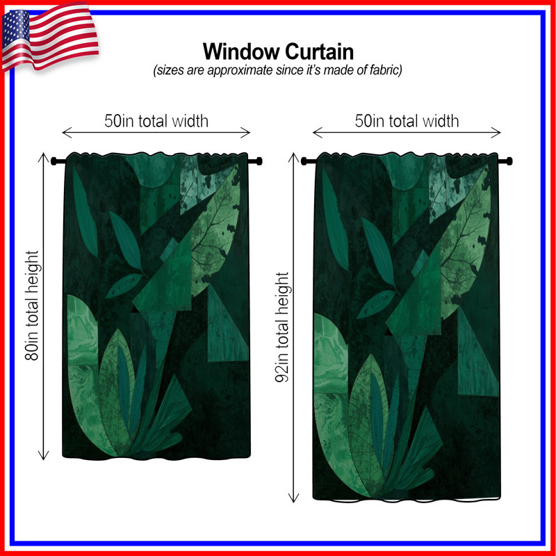 Rideaux à motif géométrique vert, voilages et rideaux occultant - 1 panneau, 50 po x 80 po - 1 panneau, Transparent