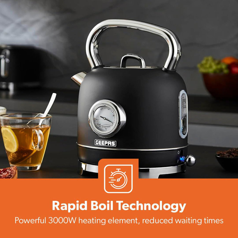 GEEPAS Retrovive 1.8L Electric Kettle, 4 Slice Bread Toaster & 20 Litre 700W Digital Freestanding Microwave Oven Kitchen Combo Set | 3000W Vintage Cordless Kettle | Defrost/Reheat/Cancel 1500W