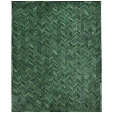 Meir Leather Chevron Area Rug in Black