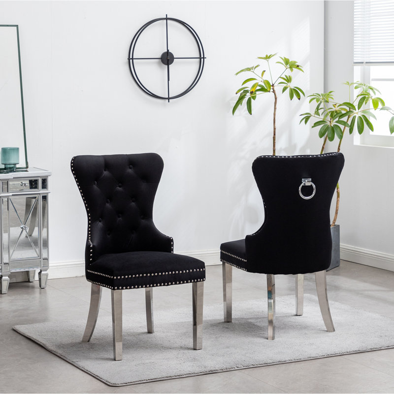 Chaise en velours touffeté Montura, Noir