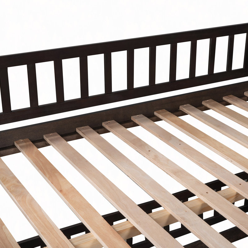 Bunk Bed With Slide,Over Low Bunk Bed With Fence And Ladder, Espresso