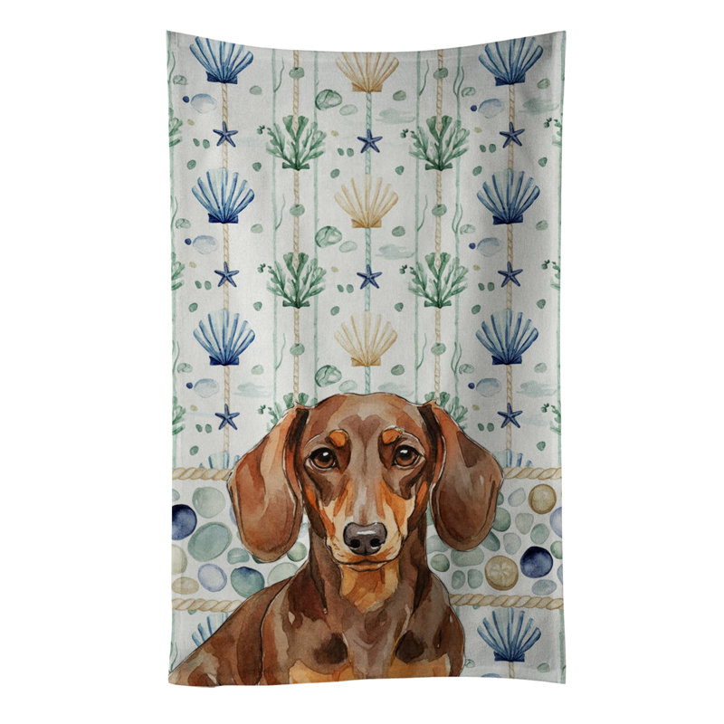 Chocolate and Tan Dachshund Coastal Sea Glass Kitchen Towel, Chocolate and Tan Dachshund