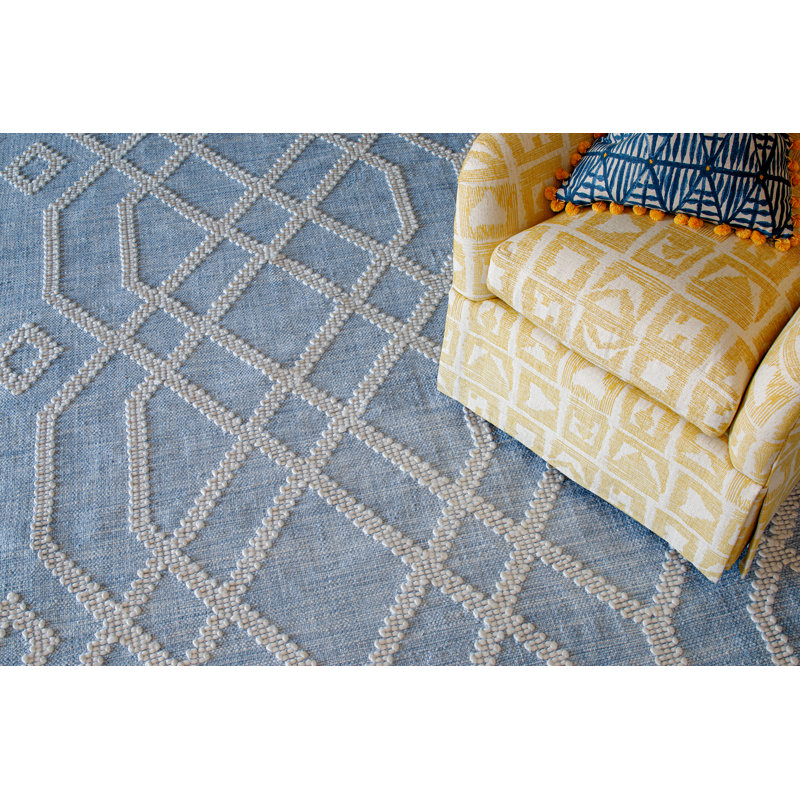 Cable Geometric Handwoven Blue Indoor / Outdoor Use Area Rug, Rectangle 8' x 10', Blue