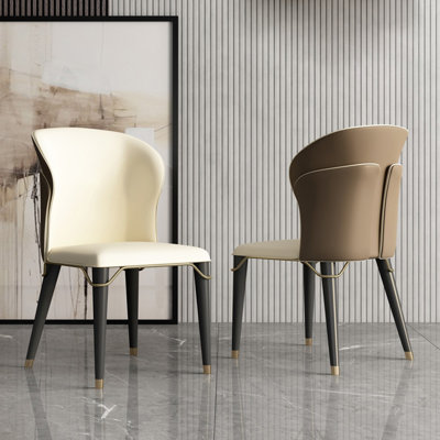  Modern Luxury Leather Dining Chairs, Wingback Accent Chairs, Warm Beige & Brown