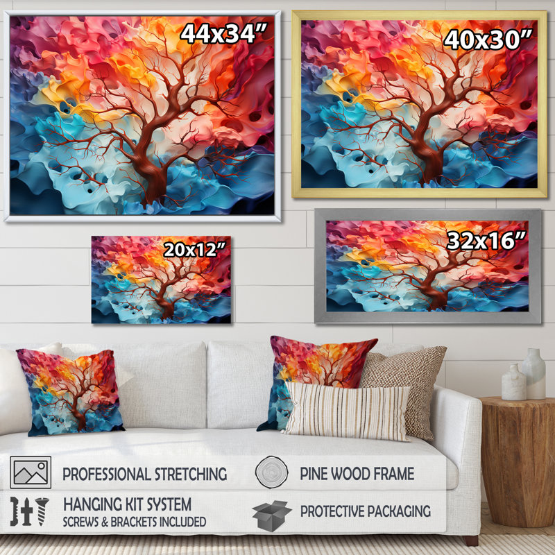 «Maple Tree Colorful Abstraction II», reproduction sur toile, Cadre photo blanc, H 30 po x l 40 po x P 1,5 po