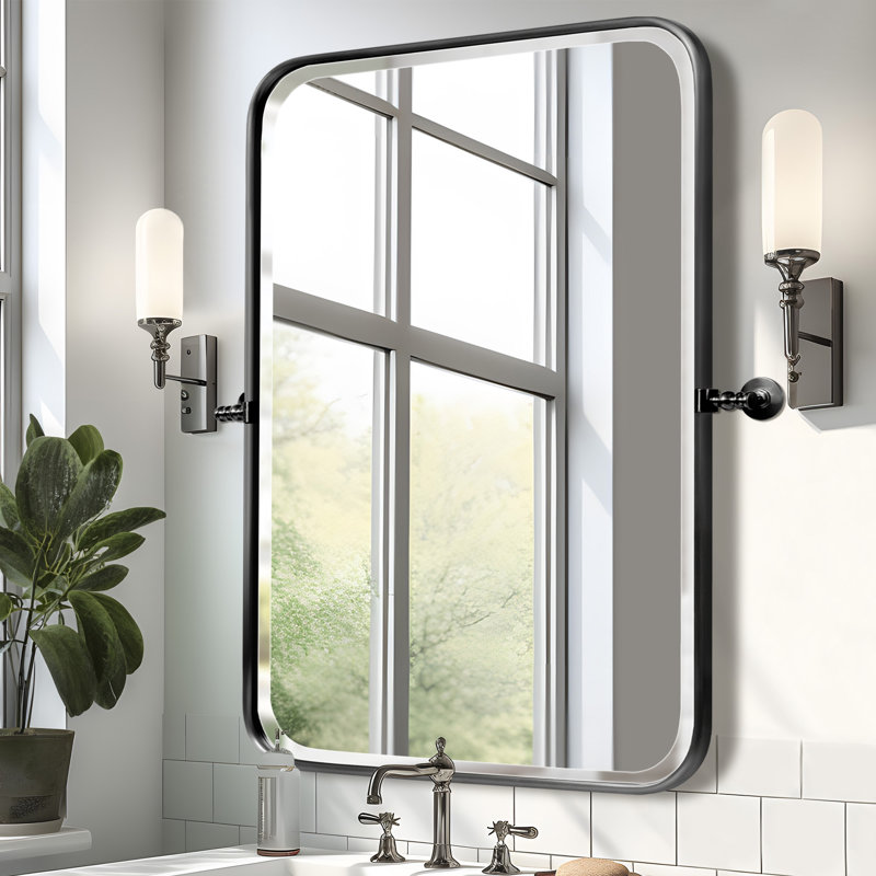 Bereket Metal Flat Wall Mirror, 36'' x 24'', Black