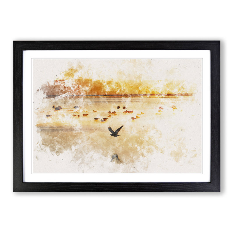 Birds on the Beach - Framed Print, 45cm H x 63cm W x 2cm D, Black Framed