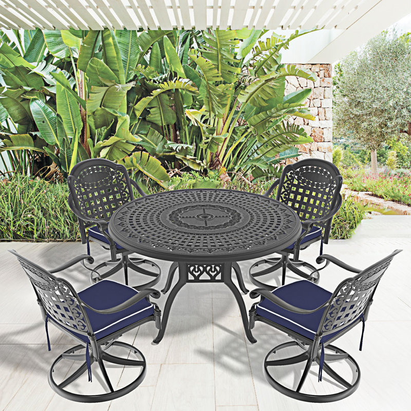 5-Piece All-Weather Cast Aluminum Dining Set, Navy Blue, 4