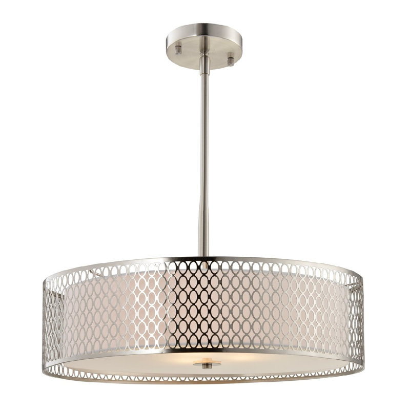 Ferrigno 3 - Light Bronze Unique/Statement Pendant, 6.5"H x 17"W x 17"D, Satin Nickel