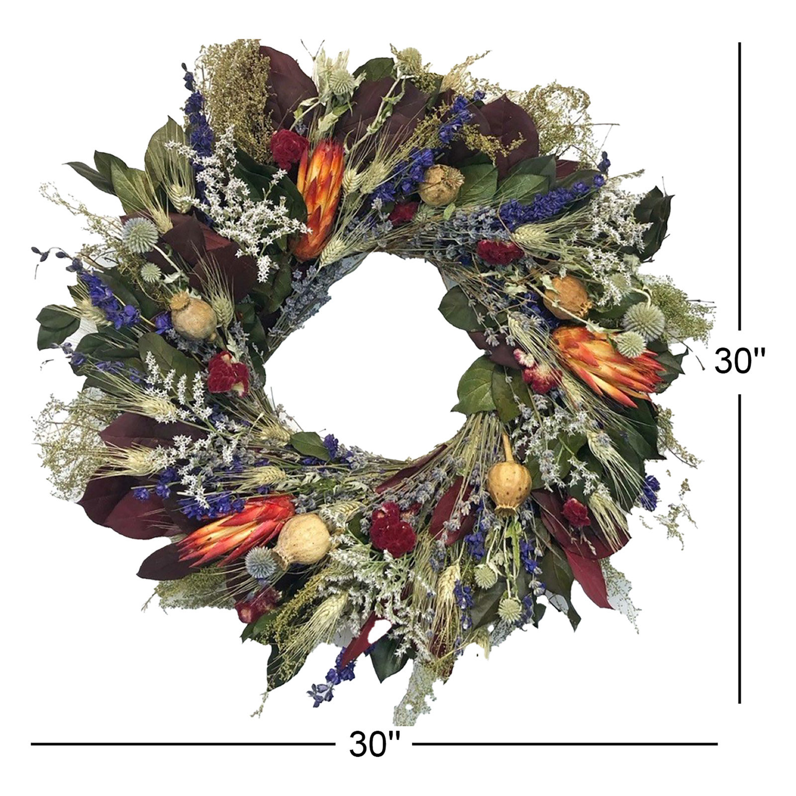 Dried Fall Villa Floral Wreath, 30" H x 30" W x 6" D